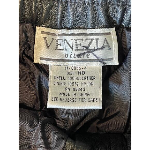 Vintage 100% Real Leather VENEZIA High Waist Straight Leg Pants ~MOTO SIZE 14/HO - Picture 6 of 10